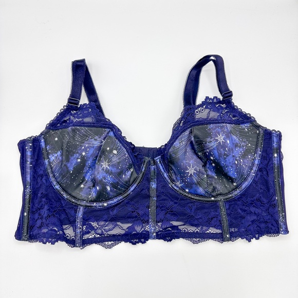 Adore Me Blue Satin & Lace Galaxy Star Corset Long Line Bra - Picture 1 of 5